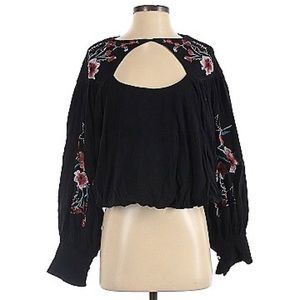Free People embroidered black top